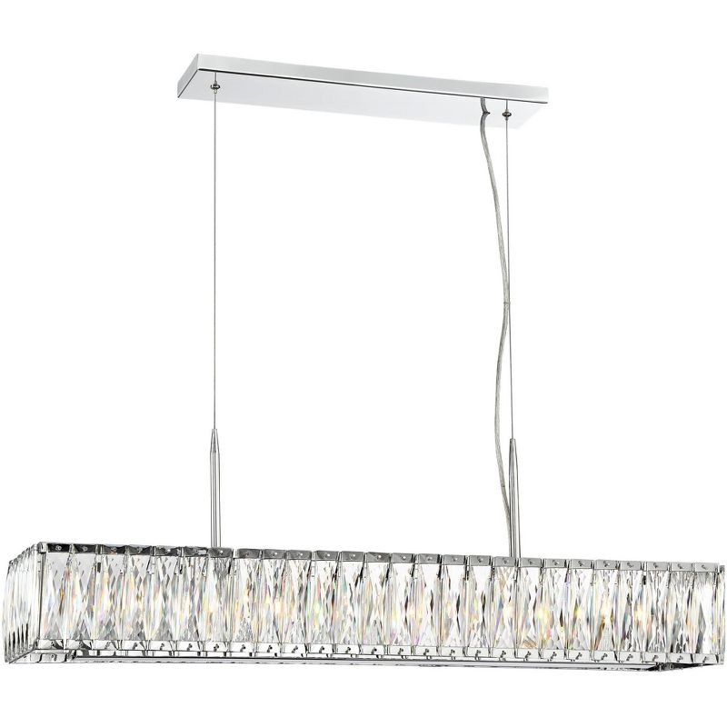 Possini Euro Design Sera Chrome Silver Linear Pendant Chandelier 33 1/2" Wide Modern Clear Crystal 5-Light Fixture for Dining Room Kitchen Island Home