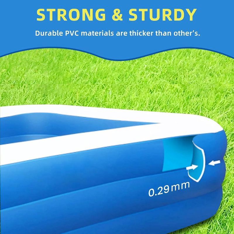 MOVSSOU Inflatable Swimming Pool Kids Adults Blow up Pool Family Backyard 120" x 72" x 22" Blue