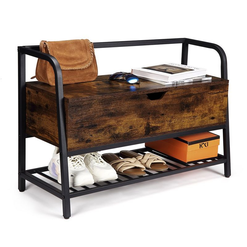 Entryway Storage Bench, 33 in Vintage Shoe Rack Bench with Storage Box