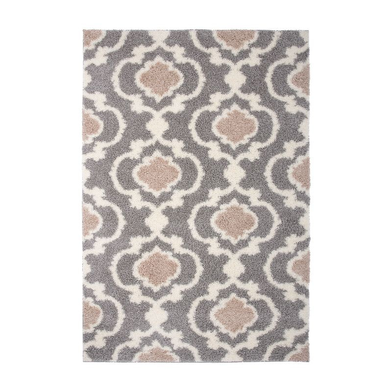 World Rug Gallery Cozy Moroccan Trellis Shag Area Rug - Gray 5'3" x 7'3"