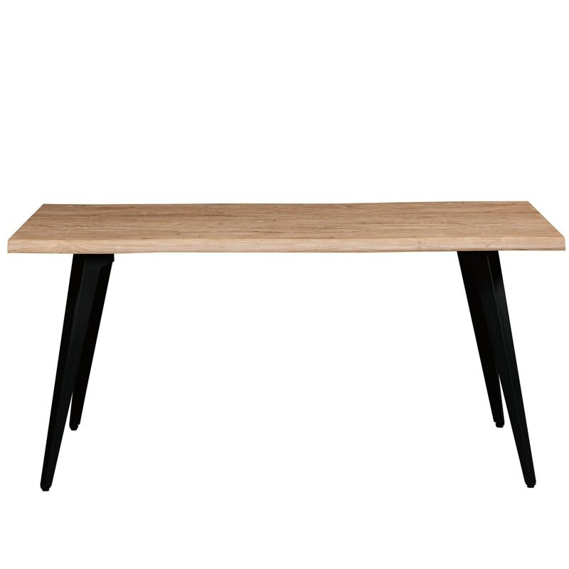 LeisureMod Ravenna Single Modern 63" Rectangular Dining Table with Wavy Edge Wood Top and Metal Legs