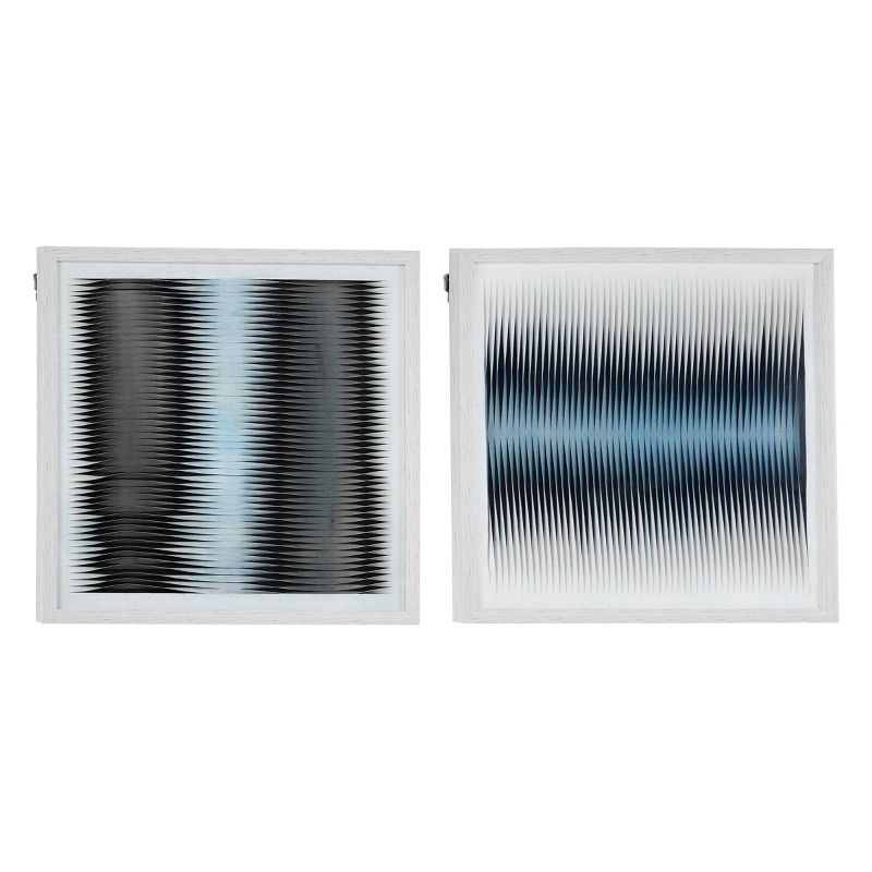 (Set of 2) 23.5" Square Fabric Shadow Box Abstract Wall Art Black/White/Blue - Olivia & May: Modern MDF Textile Art with Mounting Hardware