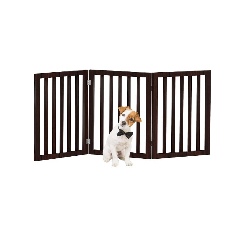 Pet Adobe Freestanding 3-Panel Pet Gate for Hallways, Doorways, and Stairs - 54.75", Dark Brown