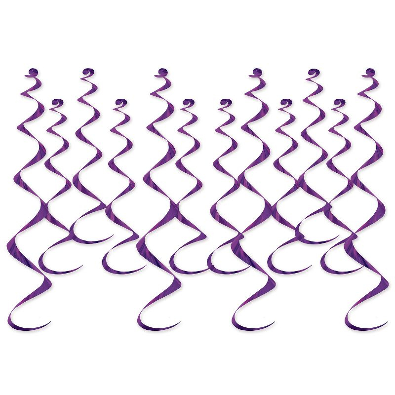 Beistle Metallic Whirls, 8-13.5" & 4-25", (24/Pkg) Purple