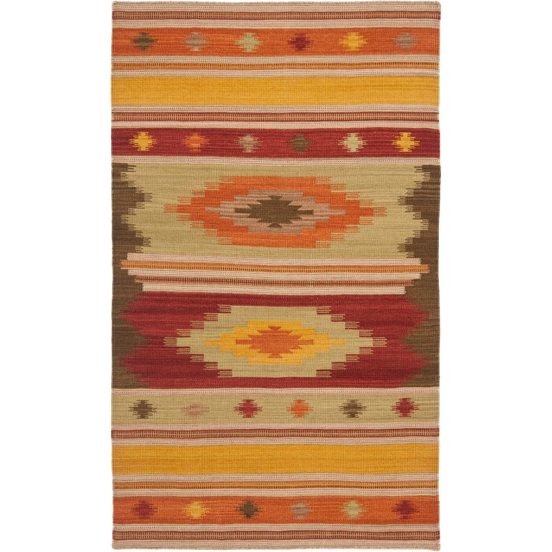 Kilim NVK176 Hand Woven Indoor Area Rug - Brown/Multi - 4'x6' - Safavieh