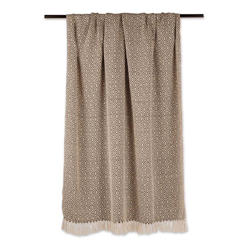 50"x60" Double Diamond Throw Blanket Brown - Design Imports: Cotton Woven, Machine Washable, Cozy for Couch