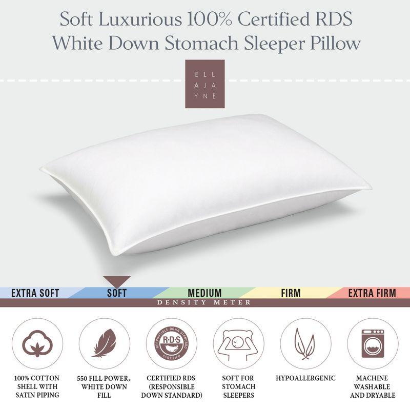 Ella Jayne White Down 100% Certified RDS Soft Stomach Sleeper Pillow - Standard