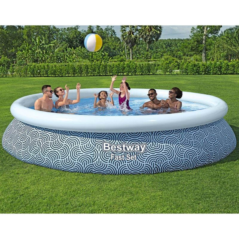 Bestway Fast Set PVC 15' Above Ground Round Inflatable Swimming Pool Set with 530 GPH Filter Pump