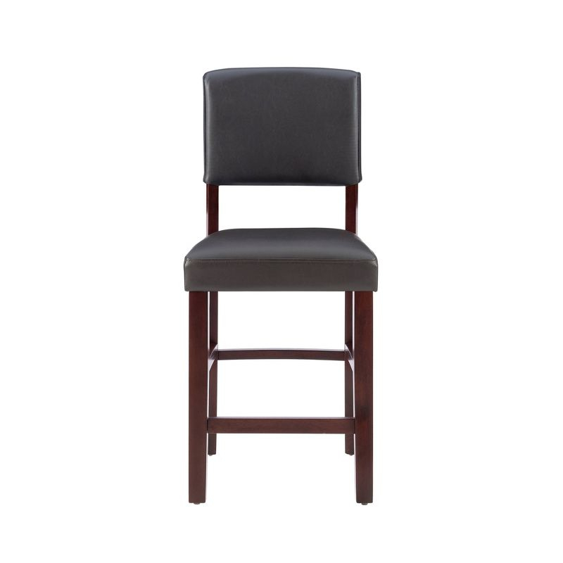 24" Monaco Padded Back Faux Leather Counter Height Barstool Hardwood/Brown - Linon: Espresso Finish, Rubberwood