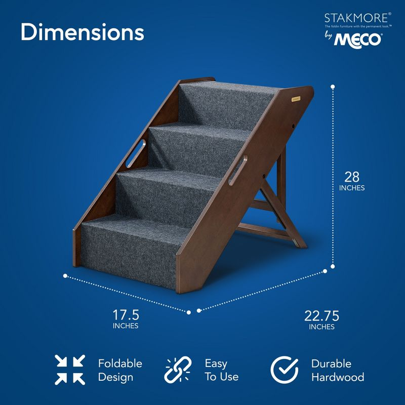 MECO Stakmore Pet Steps with Solid Hardwood Construction and Foldable Design, Stairs for High Beds for Pets in All Life Stages, Espresso