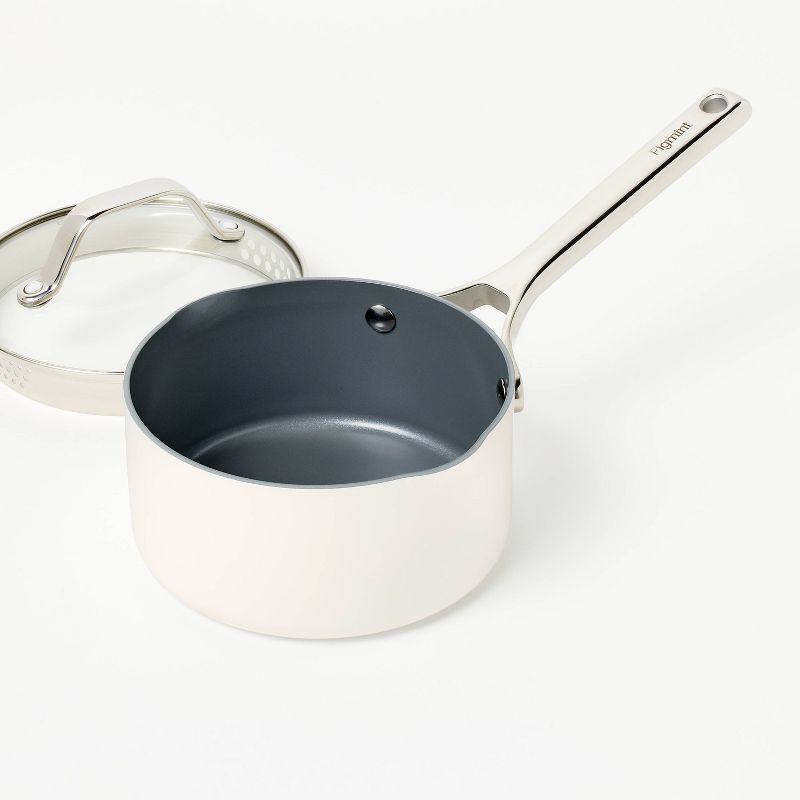 1.5qt Nonstick Ceramic Coated Aluminum Sauce Pan Cream - Figmint™: Induction Safe, Dishwasher Safe, 1 Year Warranty