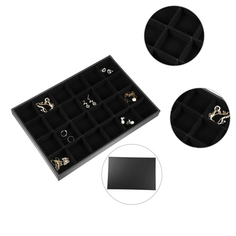 Unique Bargains 24 Grid Jewelry Tray Stackable Tray Showcase for Rings Earrings Necklace Bracelet Pendants 1 Pc Black