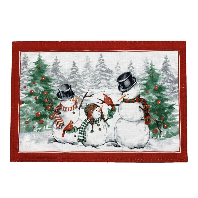 Snowman Winterland Holiday Snowflake Placemat, Set of 4 - Red/Green - 13x19 - Elrene Home Fashions