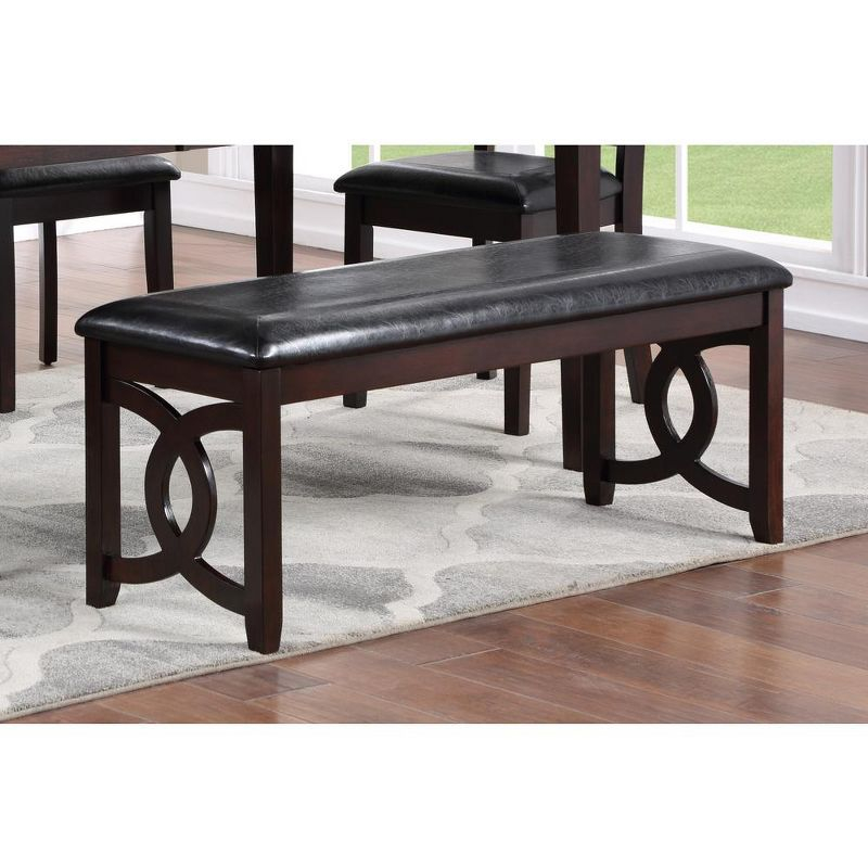 Furniture Gia 46" Solid Wood and Faux Leather Bench in Ebony Black