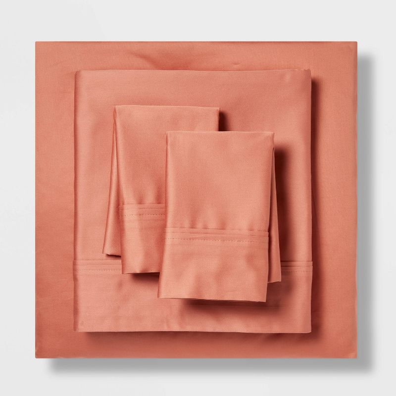 Queen Solid Performance 400 Thread Count Sheet Set Rust - Threshold™: Cotton Woven, Includes 2 Pillowcases & Fitted Sheet