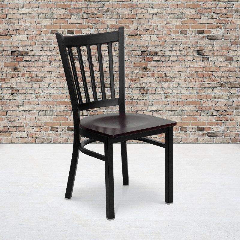 Flash Furniture HERCULES Series Black Vertical Back Metal Restaurant Chair - Mahogany Wood Seat