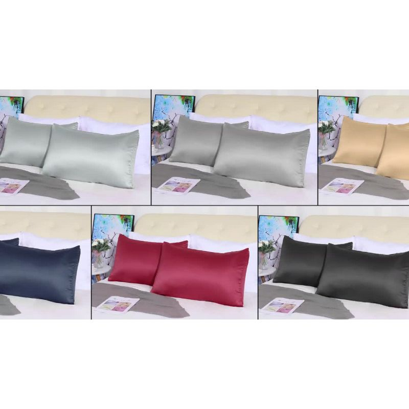 PiccoCasa Silky Satin Soft Breathable Envelope Closure Pillowcases 2 Pcs Burgundy 20"x26"