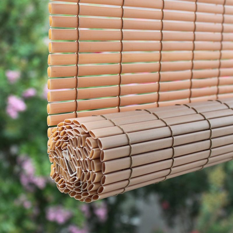 60" x 72" Outdoor Oval Vinyl Cord-Free PVC Rollup Blinds Woodgrain - Radiance: Light Filtering Shade for Patio