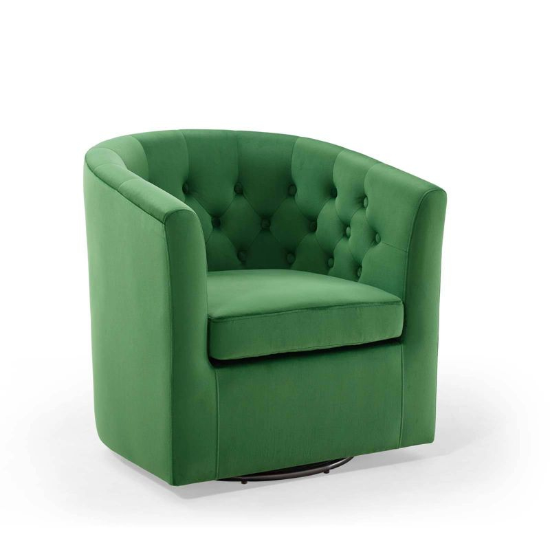 Modway Prospect Tufted Performance Velvet Swivel Armchair Emerald : Luxurious Upholstered Accent Chair with Wood Frame