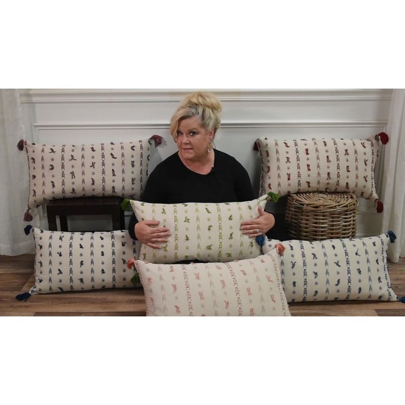 14"x26" Oversized Striped Polyester Filled Lumbar Throw Pillow Ivory/Dark Pink - Rizzy Home