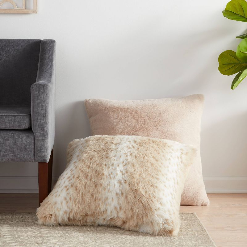 Oversized Faux Rabbit Fur Square Throw Pillow Neutral - Threshold™: Cozy Decorative Cushion for Indoor Use