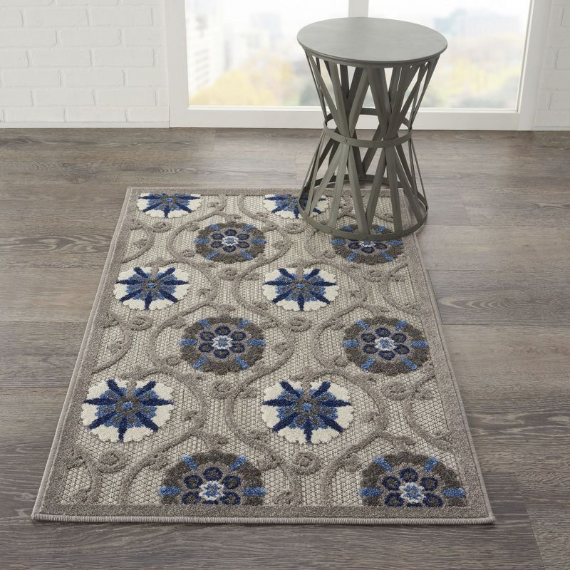 Nourison Aloha Contemporary Floral Flatweave High-Low Indoor Outdoor Area Rug Grey/Blue 2'8" x 4'
