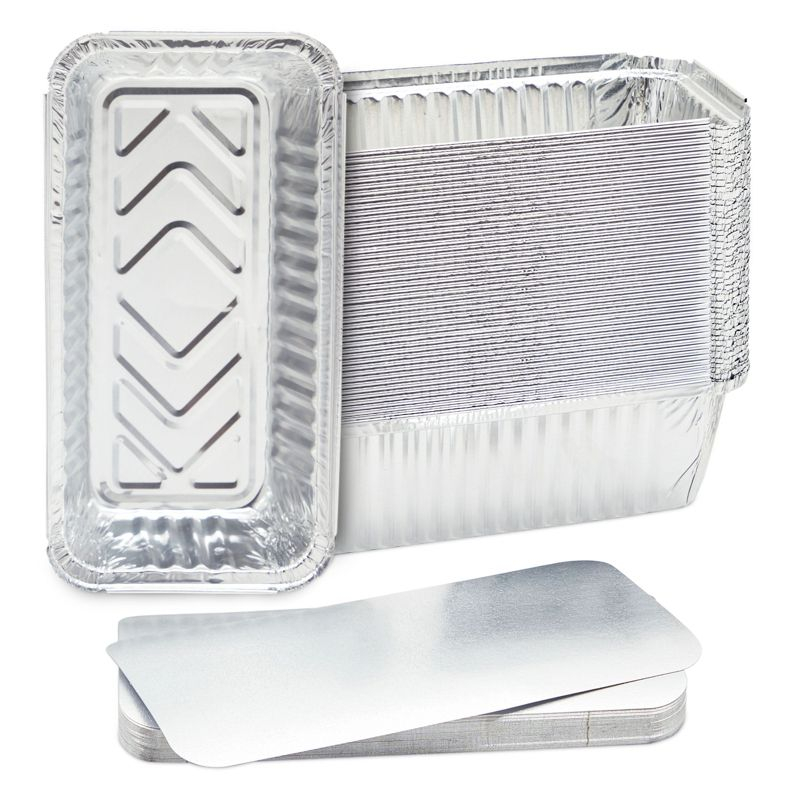 Juvale 50 Pack Disposable Aluminum Loaf Pans with Lids, 22oz Tins for Baking, Heating, Storing, 8.5 x 2.5 x 4.5 In