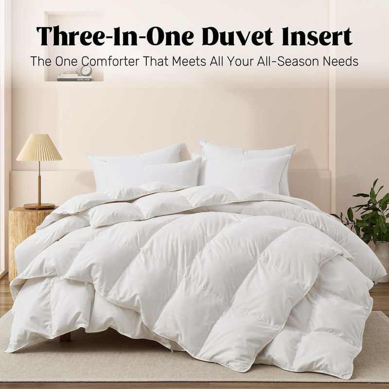 Peace Nest 3-in-1 White Goose Down Comforter, Lightweight & All Season Duvet Inserts Buttoned Quilt with 8 Corner Tabs, King