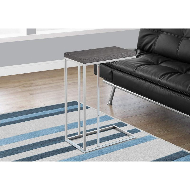 Monarch Specialties Accent Table, C-shaped, End, Side, Snack, Living Room, Bedroom, Grey Laminate, Chrome Metal, Contemporary, Modern