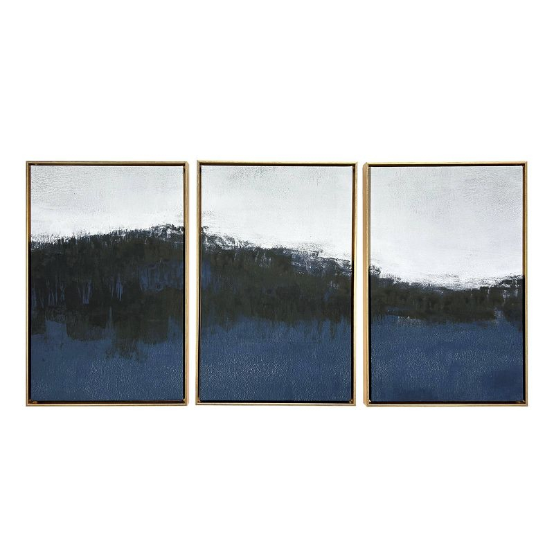 Gallery 57 24"x48" Sapphire Abstract Triptych Floating Framed Canvas Wall Art Print