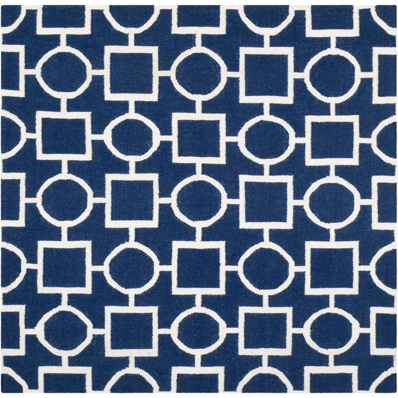 Dhurries DHU639 Hand Woven Area Rug - Navy/Ivory - 6'x6' - Safavieh.