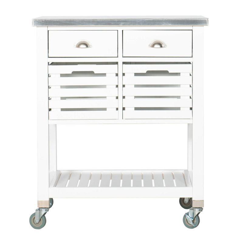 Robbin White Wood Kitchen Cart: Stainless Steel Top, Storage on Wheels - Linon