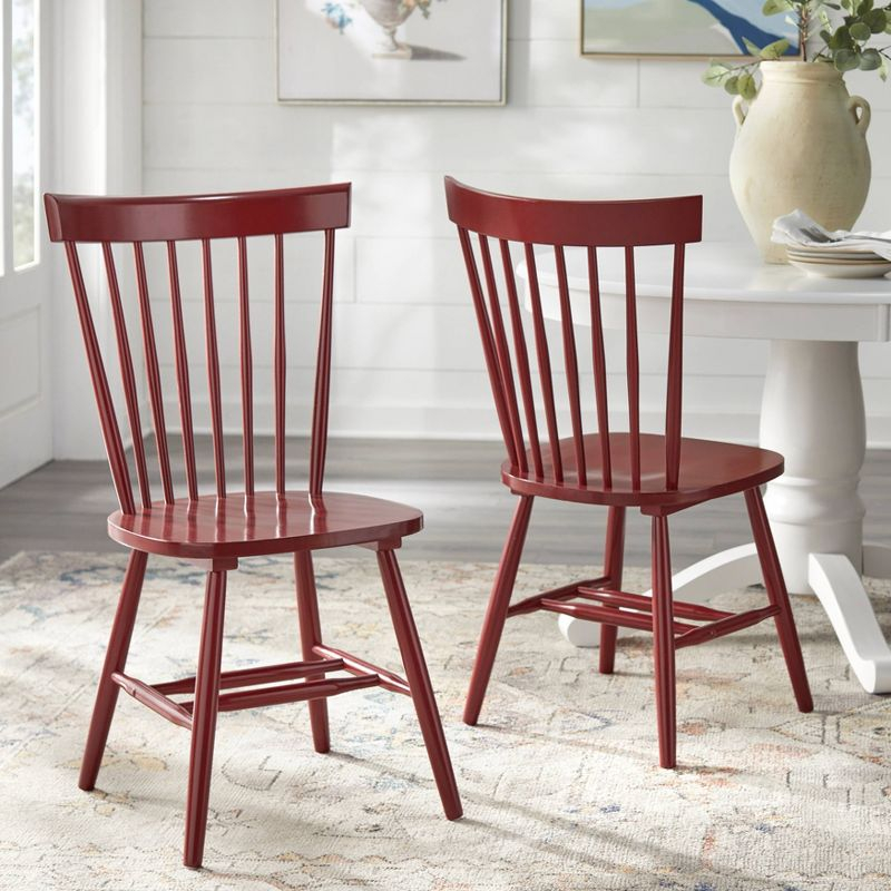 Buylateral Set of 2 Venice Farmhouse Solid Wood Spindle Dining Chairs Red: Solid Rubberwood, Unupholstered