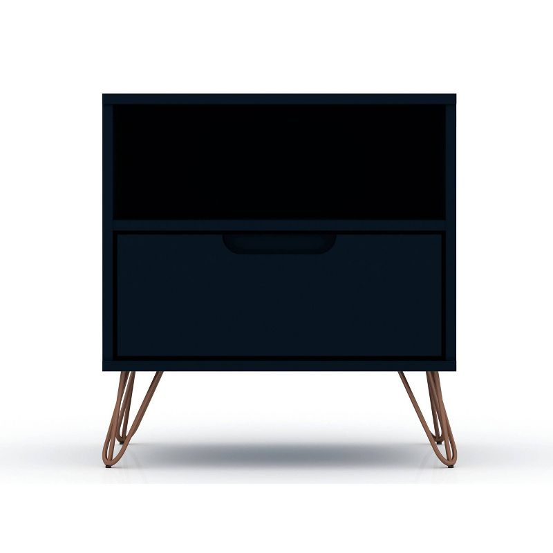 Set of 2 Rockefeller 1 Drawer Nightstands Tatiana Midnight Blue - Manhattan Comfort