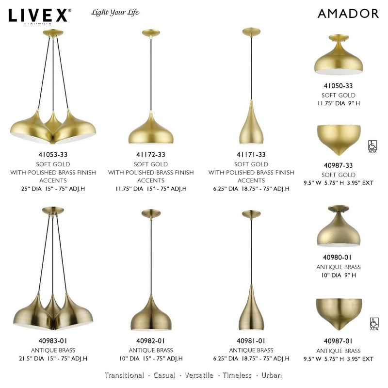 Livex Lighting Amador 1 - Light Semi-Flush Mount in  Antique Brass