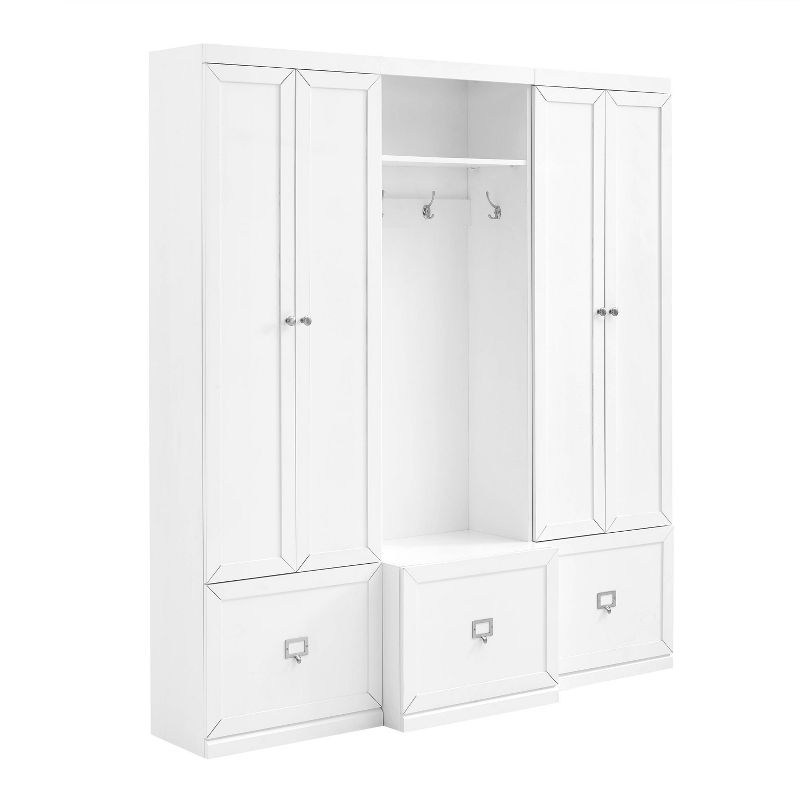 Crosley 3pc Harper Entryway Hall Tree and 2 Pantry Closet Set White : Mudroom Organizer with Storage Hooks