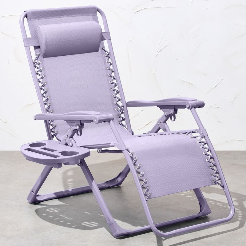 Best Choice Products Monochromatic Zero Gravity Chair, Folding Patio Recliner w/Side Tray, Headrest - Lavender