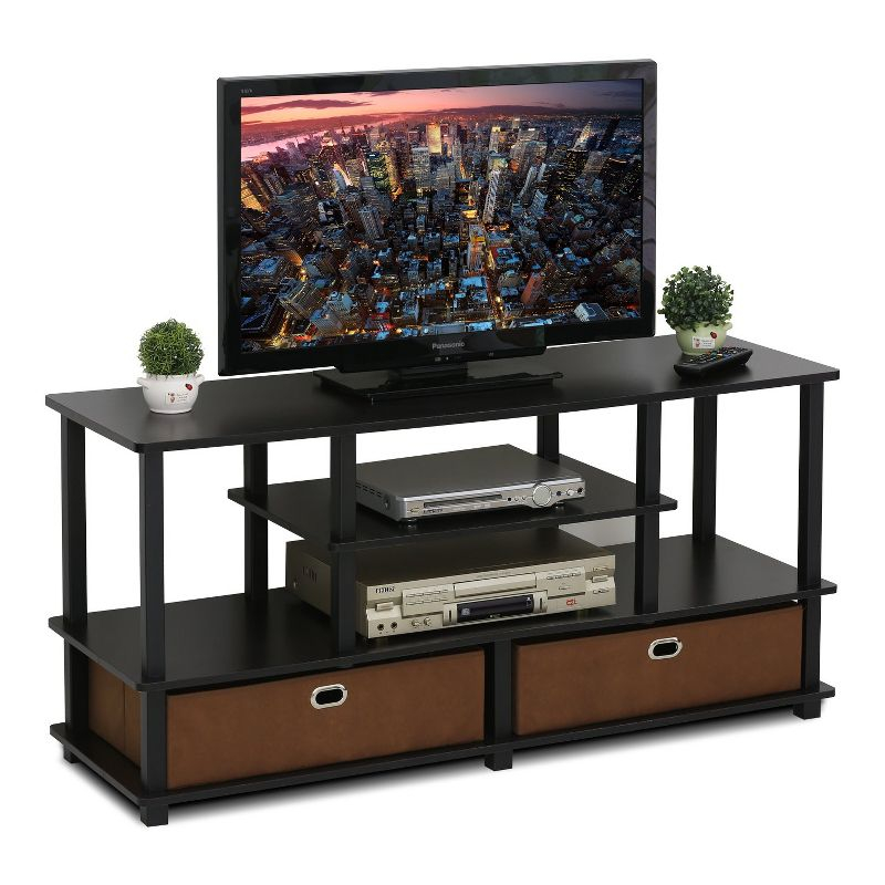 Furinno 4-Tier Large TV Stand for TVs up to 55" TV Console Table w/Open Bookcase Shelves & 2 Storage Drawers