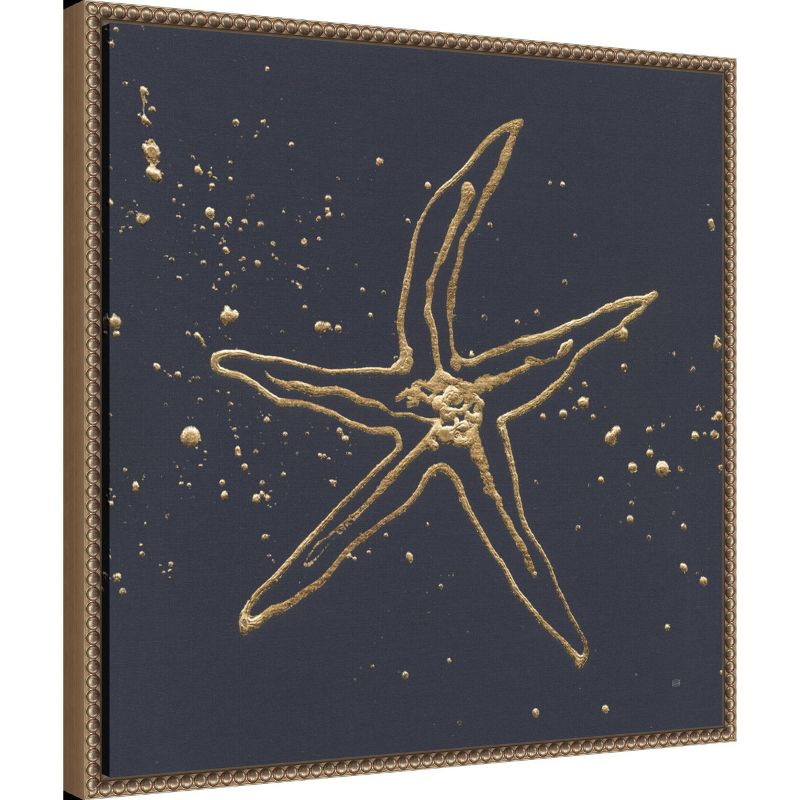 22"x22" Gold Starfish II by Chris Paschke Framed Canvas Wall Art Print Bronze - Amanti Art: Modern Nautical Lithograph, Polystyrene Frame