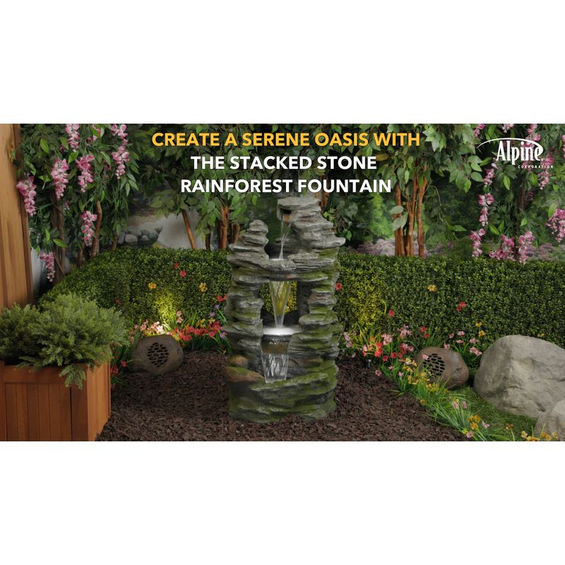 Alpine Corporation 39" Stacked Stone Rainforest Fountain: Polyresin, LED-Lit, Outdoor Decor