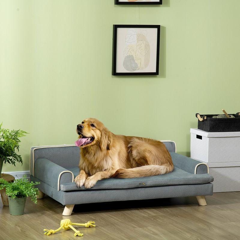 PawHut Soft Foam Large Dog Couch for a Fancy Dog Bed, Spongy Dog Sofa Bed, Washable Cover, Elevated Dog Bed, Gray