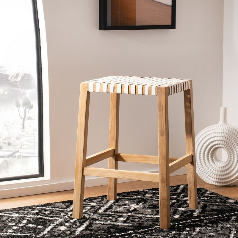 Capri Counter Stool - BST1009 - Natural Teak/White - Safavieh