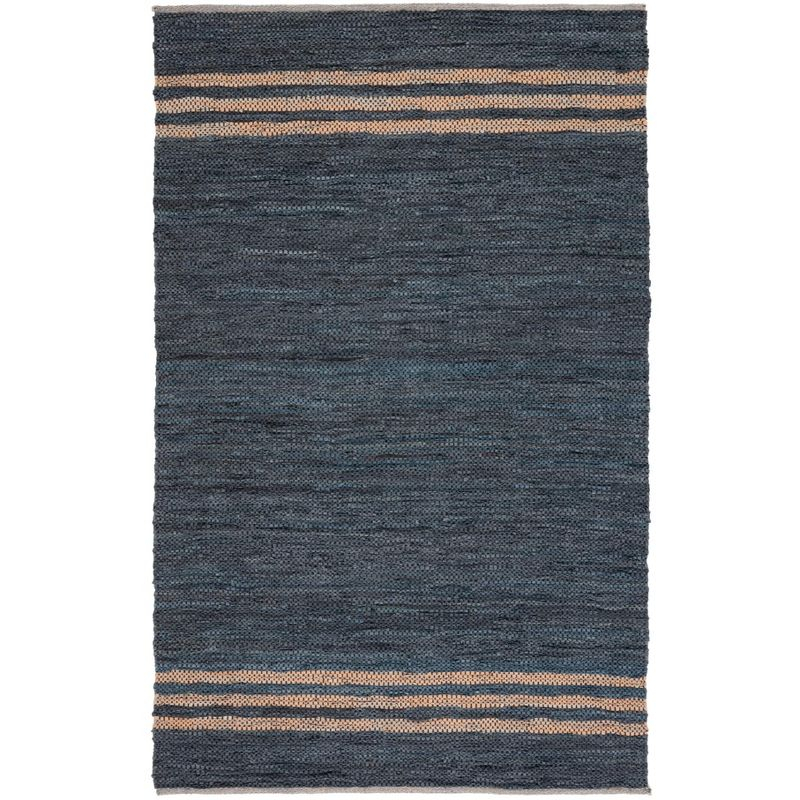 Vintage Leather VTL400 Hand Woven Indoor Area Rug - Blue/Beige - 4'x6' - Safavieh