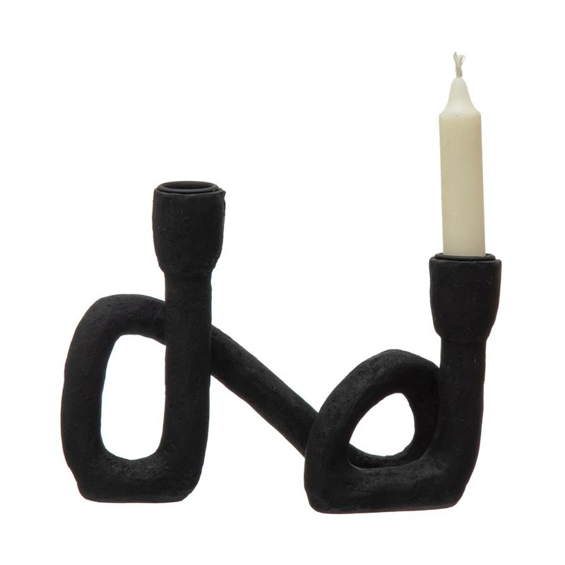 Storied Home Decorative Resin Double Taper Candle Holder, Black