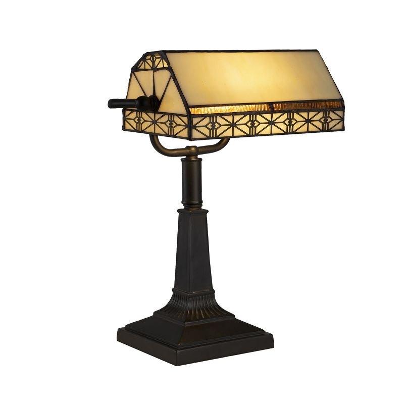 Hastings Home Tiffany-Style LED Bankers Lamp with Stained Glass Shade (Brown)