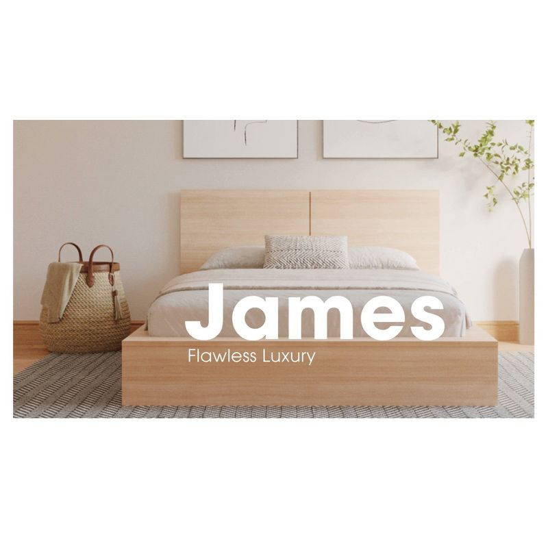 Nexera Queen James Platform Bed Natural Blonde: Engineered Oak Finish, Minimalist Design, No Box Spring Needed