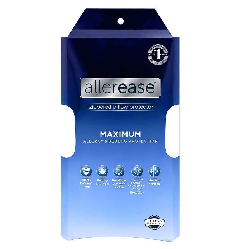 King Maximum Bed Bug and Allergy Protection Pillow Protector White - AllerEase: Hypoallergenic, Zippered, Moisture-Wicking Fabric