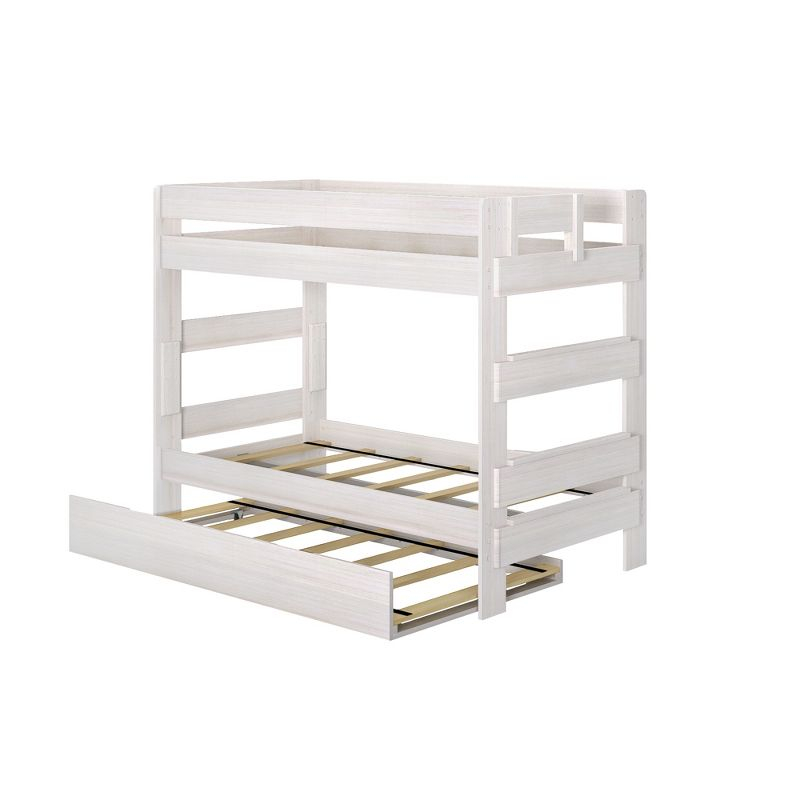 Max & Lily Solid Wood Modern Farmhouse Twin over Twin Bunk Bed with Trundle, White Wash