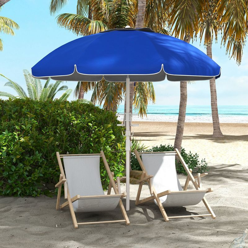 Outsunny 5.7' Beach Umbrella with Cup Holders, Hooks, Vented Canopy, Portable Outdoor Umbrella, Blue
