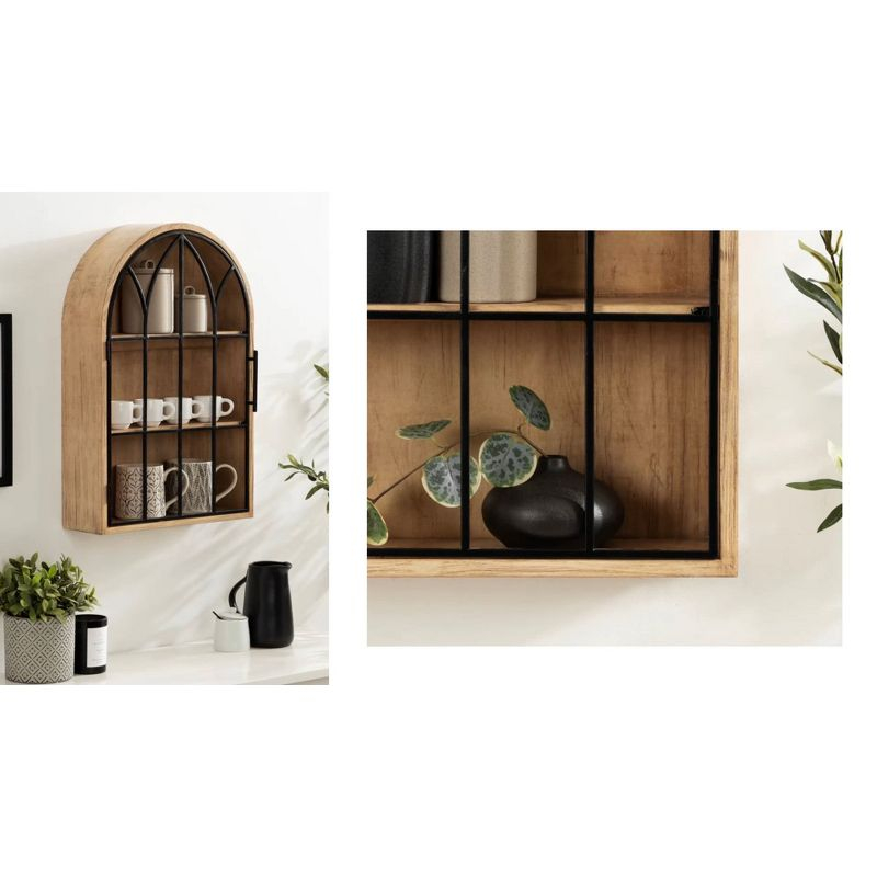 Kate & Laurel All Things Decor 16"x5"x24" Megara Arched Wall Mounted Cabinet Natural: Vintage Style, Iron Metal Door, 3 Shelves
